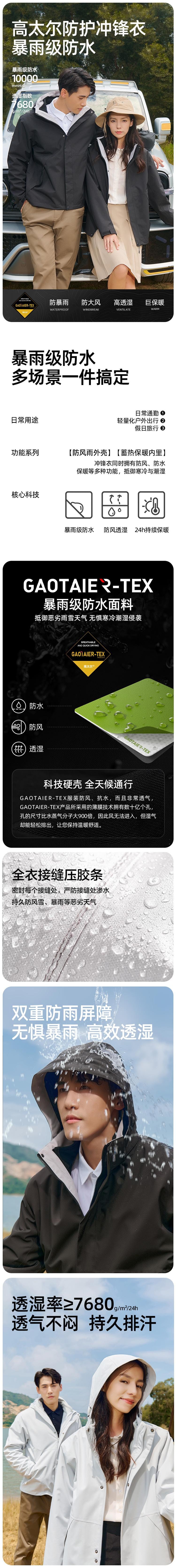 【中國直郵】 HSPM 新款防暴雨級戶外三合一衝鋒衣耐磨透氣登山服外套 白樺灰 M