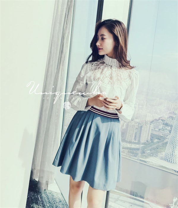 Slim Elegant Dusty Blue High Waist Short Skirts Girls Women Mini Skirt S