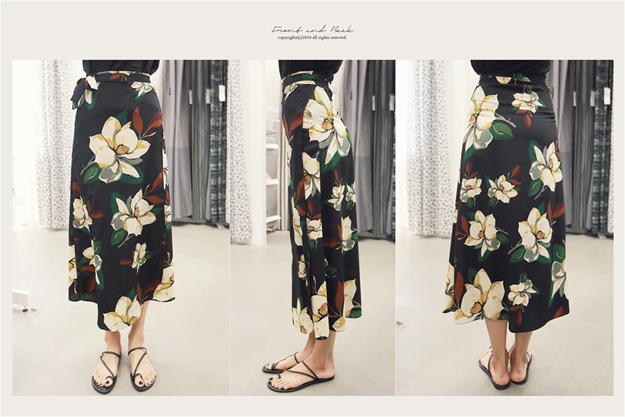 KOREA Linen Muscle Tank+Floral Wrap Skirt #Black 2 Pieces Set One Size(S-M) [Free Shipping]