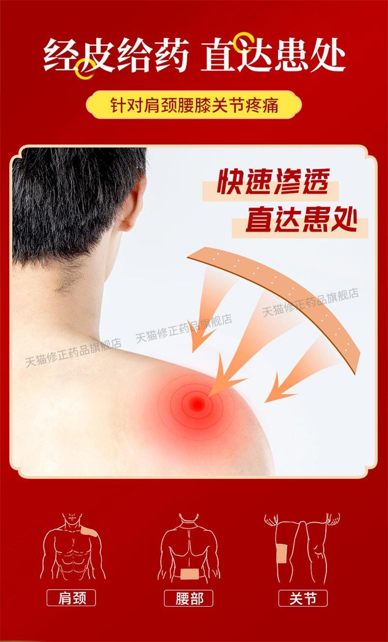 【中国直邮】 修正 麝香壮骨止痛膏药风湿关节消炎镇痛活血化瘀止疼老虎膏膏药贴 6贴/盒