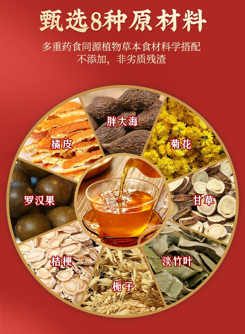 北京同仁堂 罗汉果菊花胖大海茶 润肺降火清炎护嗓 草本3分钟速泡 5g*30包/袋