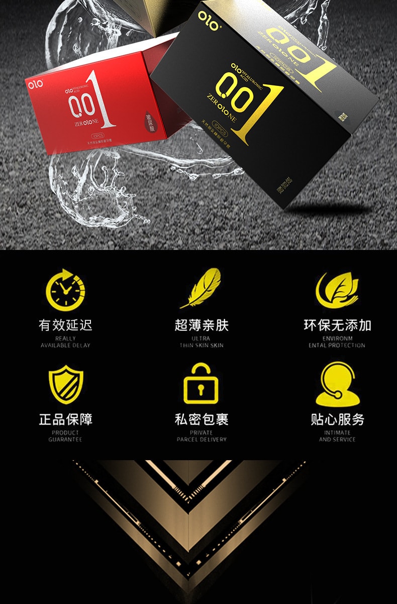 【中國直郵】OLO 透明質酸保險套001超薄大顆粒 黑色果凍盒10只裝