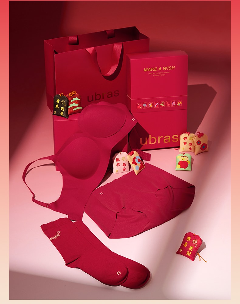 ubras【愿望系列】24年春节礼盒-无尺码公主领文胸-背勾款-标准礼盒-丝绒红-均码