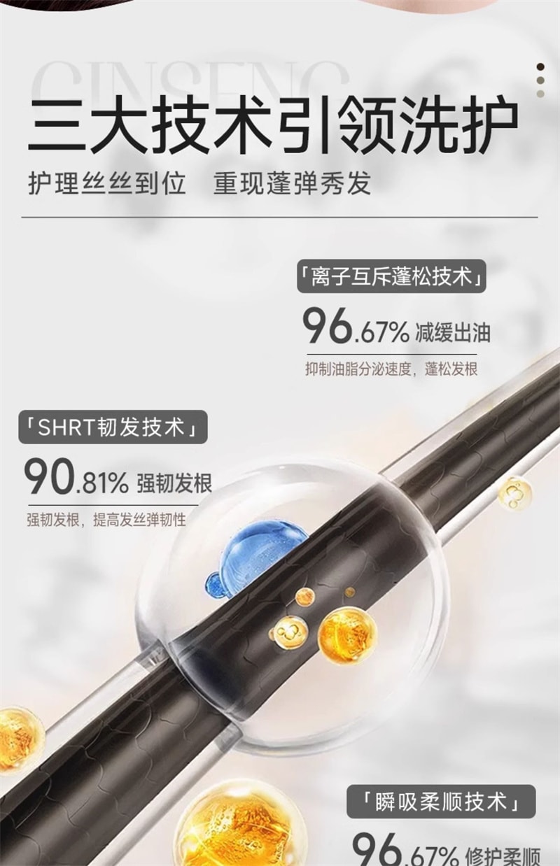 【中国直邮】弹动 8+minutes 人参茶树纯露洗发水八分钟洗头膏控油止痒蓬松 人参洗发水450ml+人参发膜260ml