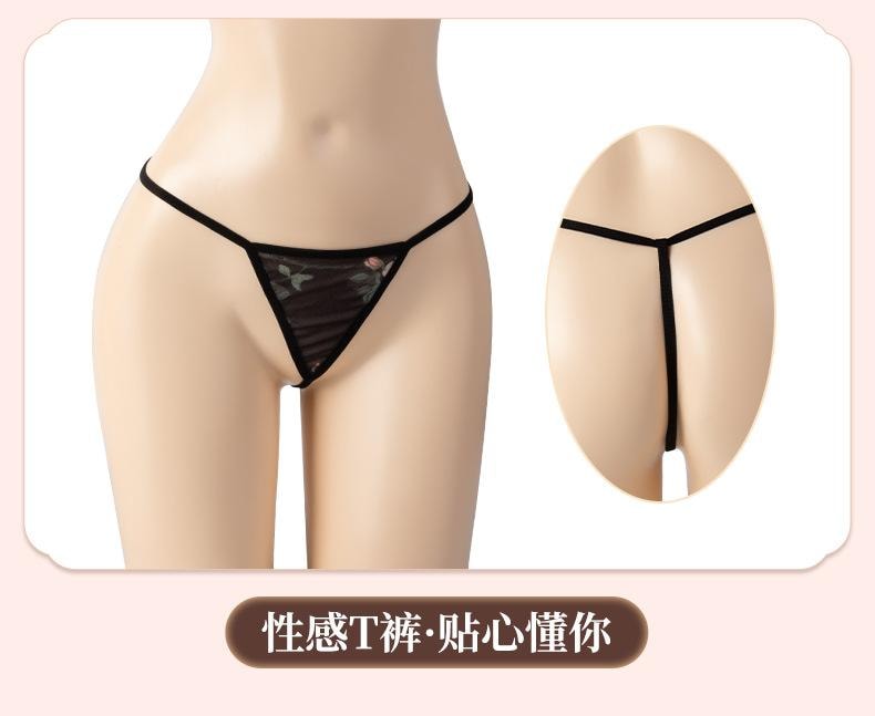 【中國直郵】 曼煙 情趣內衣 性感復古旗袍斜襟印花開衩長裙 黑色 均碼