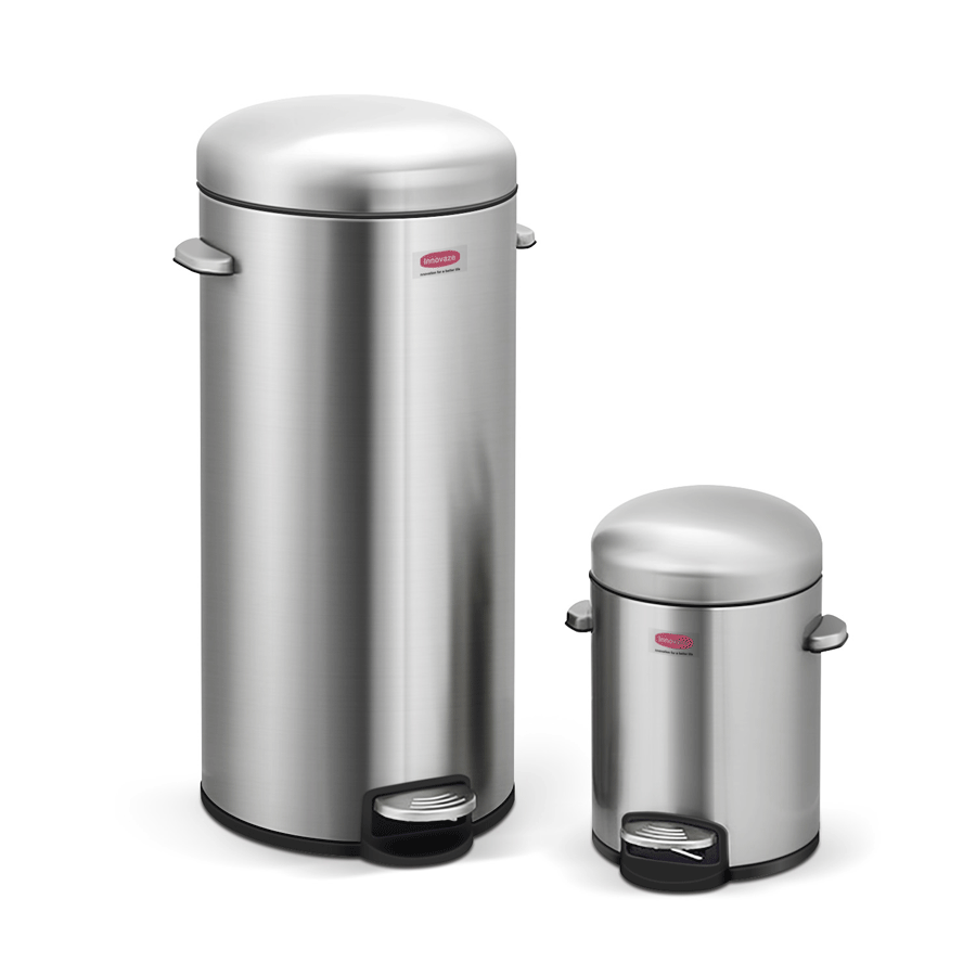Retro Step Trash Can Round Garage Bin with Plastic Inner Bucket for Bathroom Kitchen Office - 5L+30L Silver