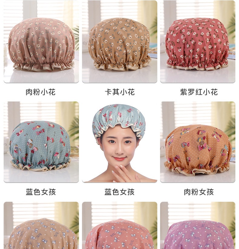 【中国直邮】鑫友  双层浴帽女防水洗澡头套PVC家用成人沐浴帽     粉色