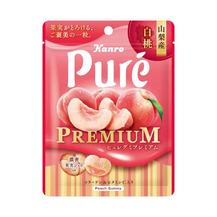 【日本直邮】日本KANRO甘乐 PURE 期间限定 果汁弹力软糖 山梨白桃味 54g