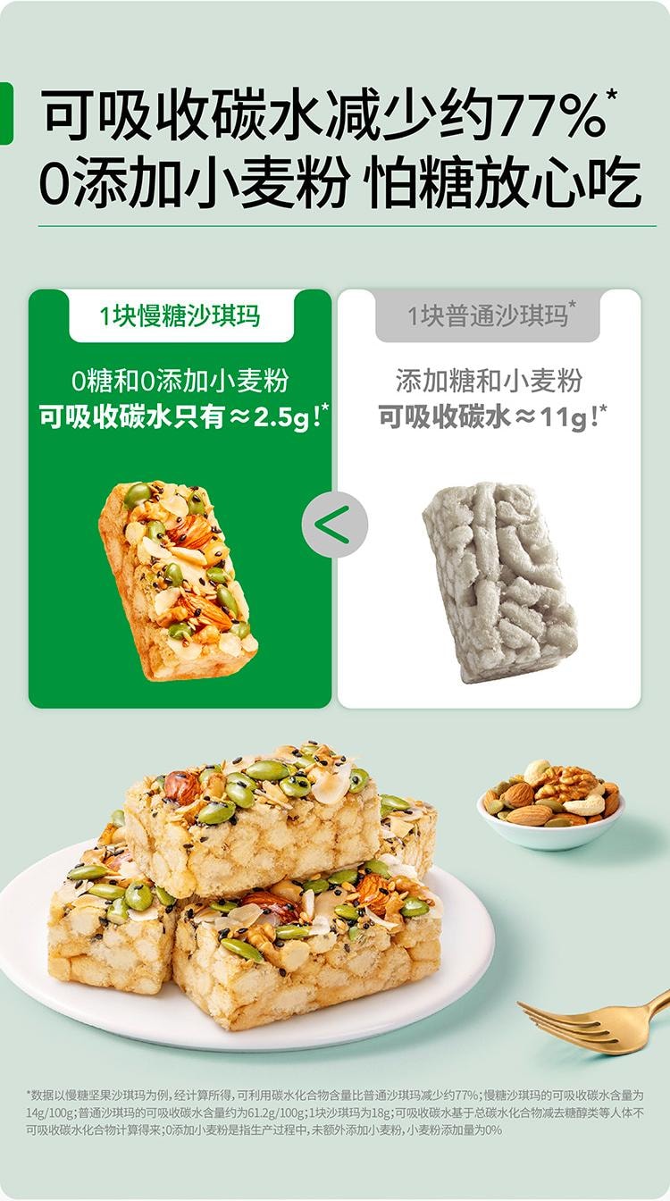 【中國直郵】 慢教授 慢糖堅果沙琪瑪無糖孕婦糖友休閒零食180g/盒