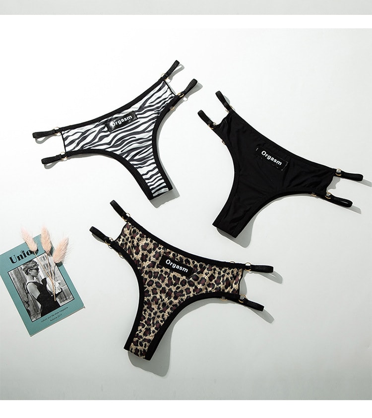 Women Leopard Lingerie Butterfly Embroidery Thongs Underwear Panties  G-String