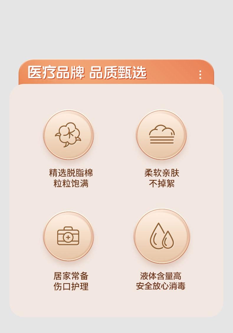 界面 医用碘伏棉球75%酒精消毒棉球家用一次性棉花球医药脱脂棉团 25粒/瓶