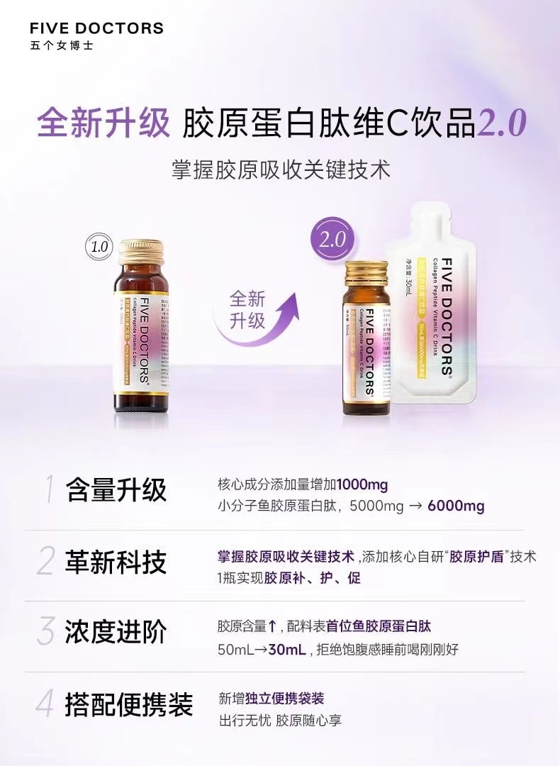 【中國直郵】 五個女博士 膠原蛋白勝肽EGCG液態飲透明酸膠原蛋白 50ML*10瓶(小紅書種草熱薦)
