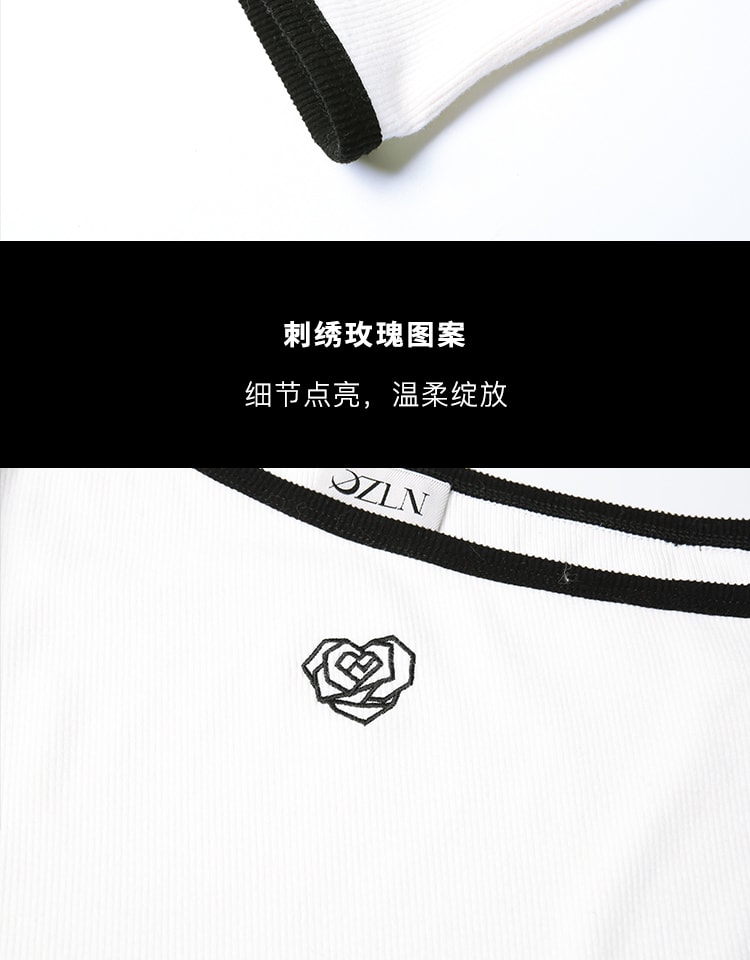 【中国直邮】OZLN 早秋新品修身显瘦法式斜领露肩针织上衣 白色 S