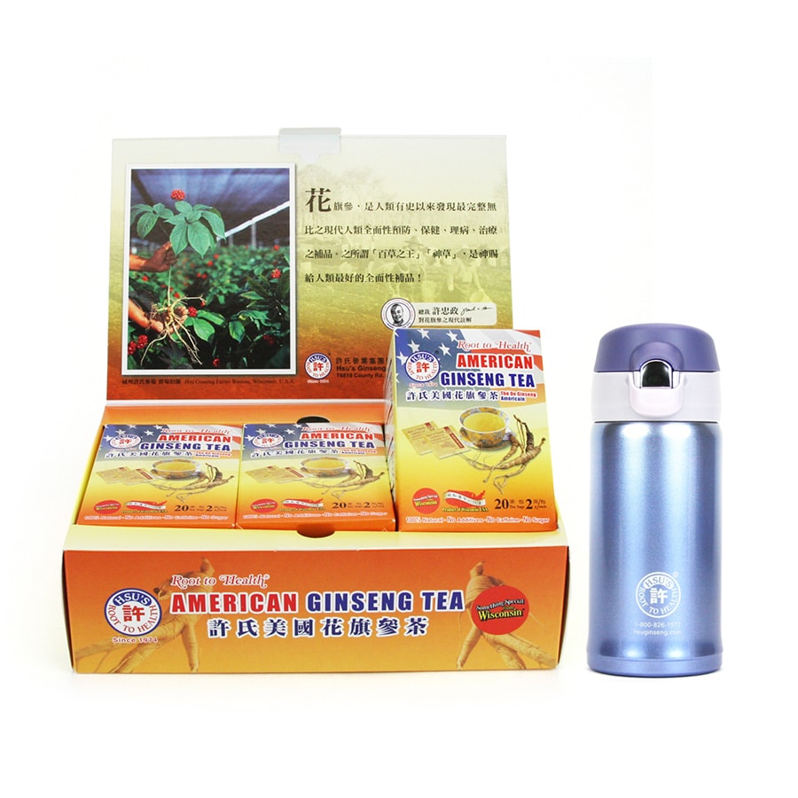 American Ginseng Tea 60ct get free Vacuum Bottle 350ml (Blue)