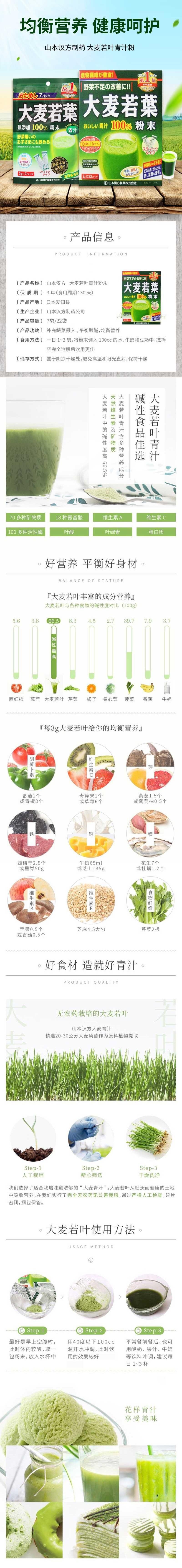 【日本直郵】YAMAMOTO山本漢方製藥 大麥若葉青汁粉末 22包入 66g