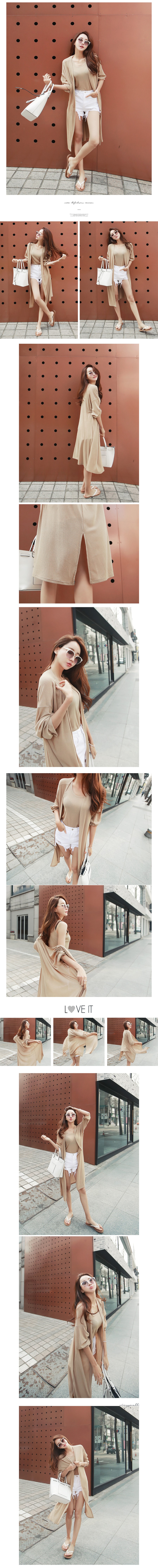KOREA Open Front Long Cardigan+Tank Top 2 Pieces #Beige One Size(S-M) [Free Shipping]