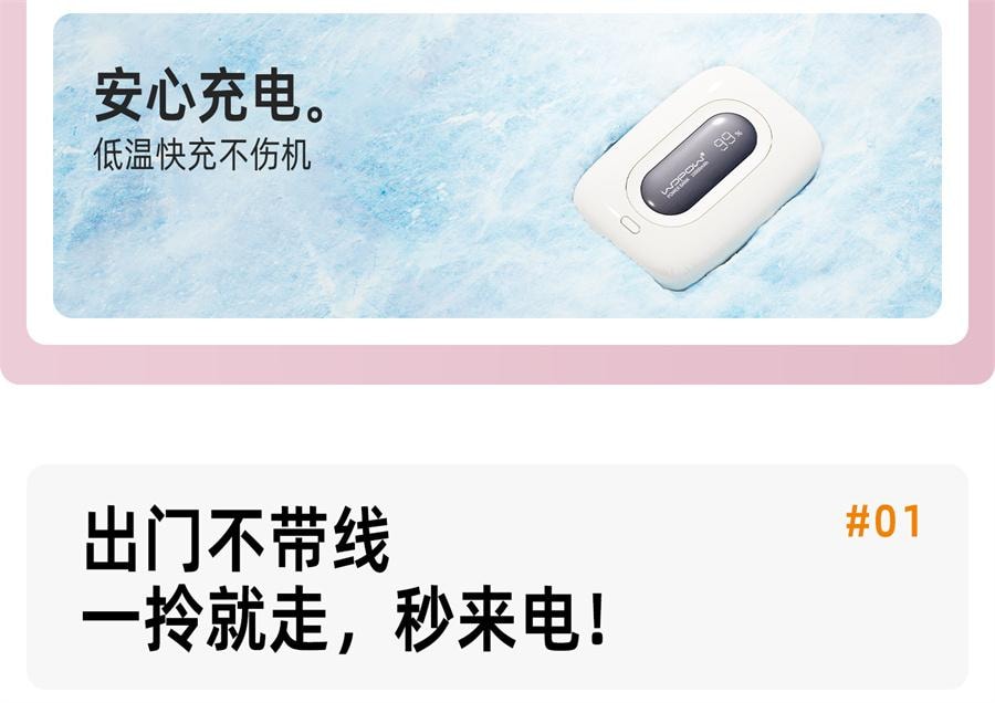 【中國直郵】 沃品 行動電源自帶線大容量快充小巧便攜上飛機適用iPhone16蘋果華為小米專用行動電源小彩蛋 10000mAh 蜜桃粉