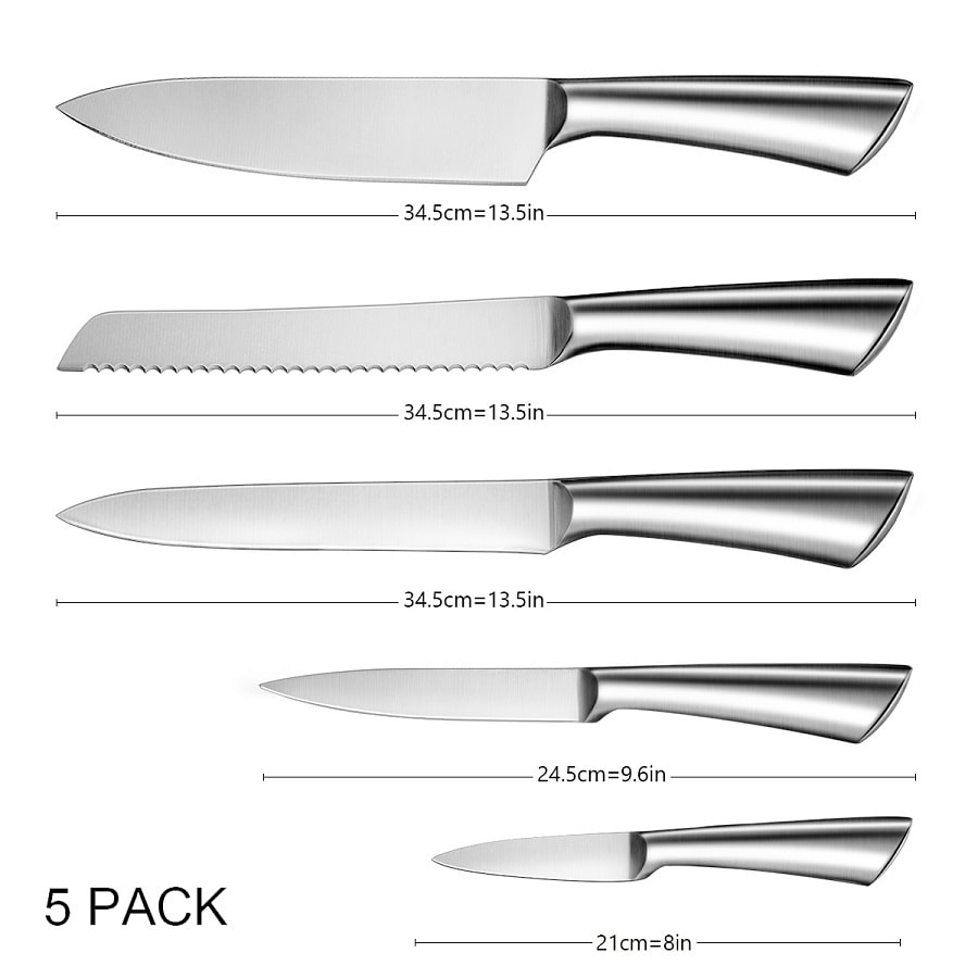 5pc Stainless Steel Knife Set w/ Knife Block
