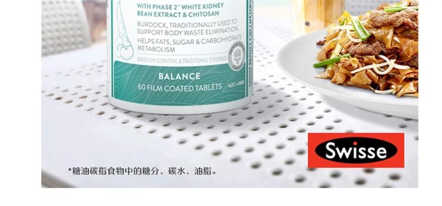 【中国直邮】 澳洲 Swisse 3合1代谢热控丸 阻断碳水脂肪控糖阻油燃脂片 非白芸豆阻断剂大餐救星吃油丸60片/瓶