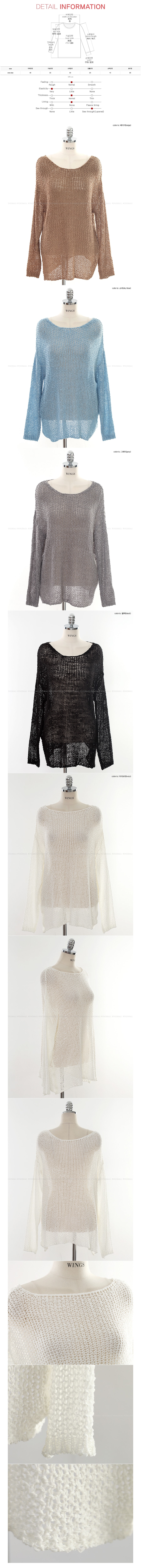 WINGS Loose Sheer Crochet Knit Top #Grey One Size(Free)