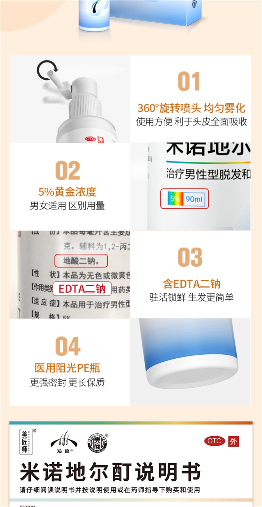 【中国直邮】发迹 米诺地尔酊生发液正品5%男女性町米洛若丁地尓原液  5%*90ml/盒