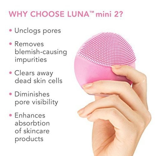 FOREO mini 2 Facial Cleansing Brush Gentle Exfoliation and Sonic Cleansing for All Skin Types-light pink