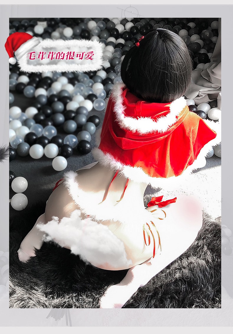 【中國直郵】曼煙 情趣內衣 性感繫帶毛絨短版斗篷 聖誕裝套裝 紅色均碼(含絲襪)