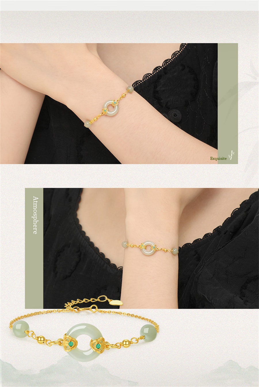 【中国直邮】 周大生 平安扣和田玉银手链薄荷曼波风祥云玉石手串送女友生日礼物  平安扣手链