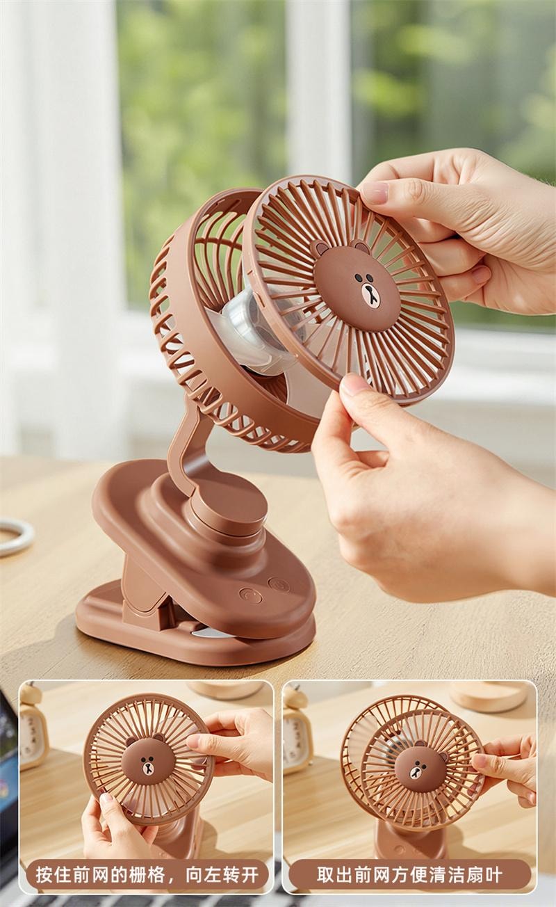 【中国直邮】 日本 LINE FRIENDS 桌面风扇新款静音摇头台式可夹usb充电 趴姿布朗款 1个装