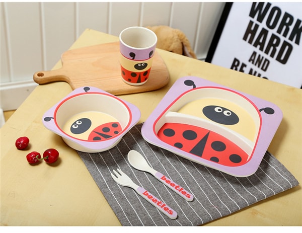 Bamboo Fiber Children's Tableware Five-piece Set Penguin 1 Set