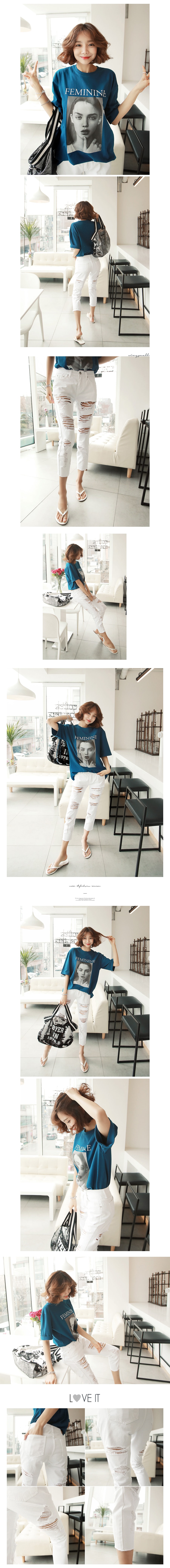 KOREA FEMININE Graphic Oversized T-Shirt #Cobalt Blue One Size(S-M) [Free Shipping]