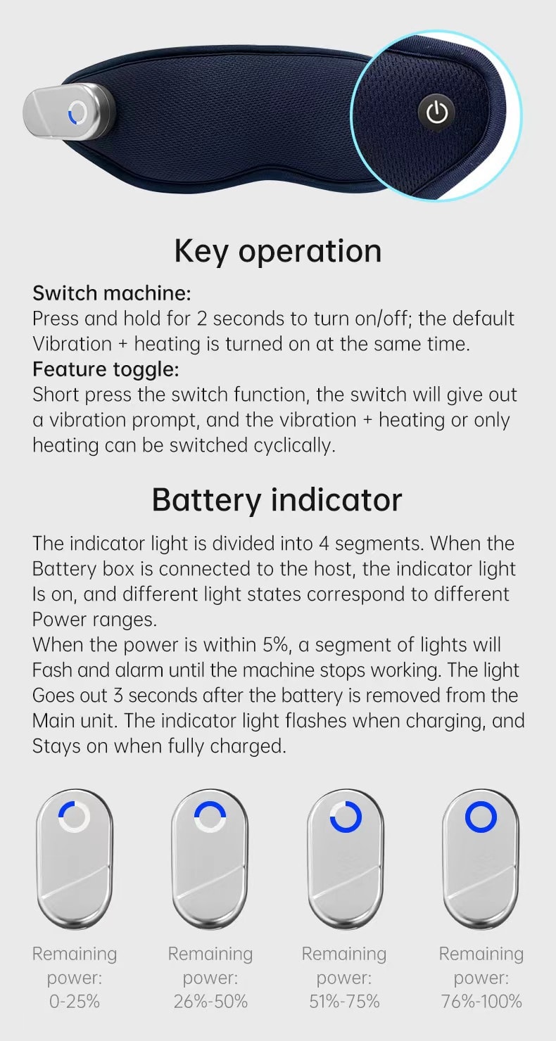 【兩種款式隨機出貨 功能完全一樣】智慧充電護眼儀眼部按摩儀冷熱敷震動眼罩 藍色 1件
