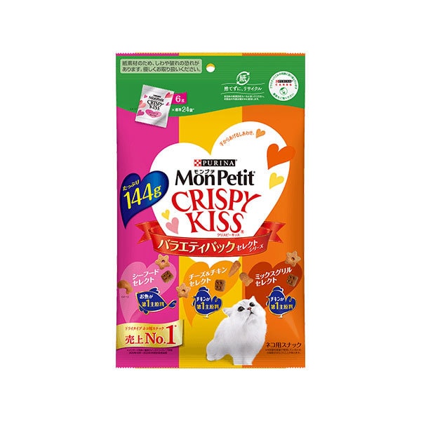 MONPETIT Crispy Kiss Cat Snacks Seafood+BBQ+Cheese Chicken 6g*24