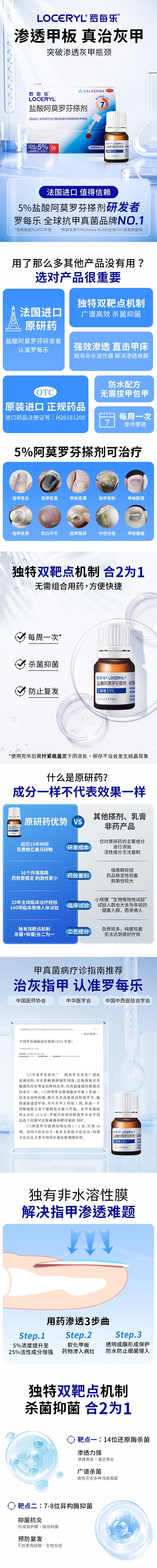 【中国直邮】罗每乐 盐酸阿莫罗芬搽剂 灰指甲专用 擦剂甲沟炎 2.5mLx1盒+脚气止痒乳膏20gx2盒【搽剂内含30枚甲锉】