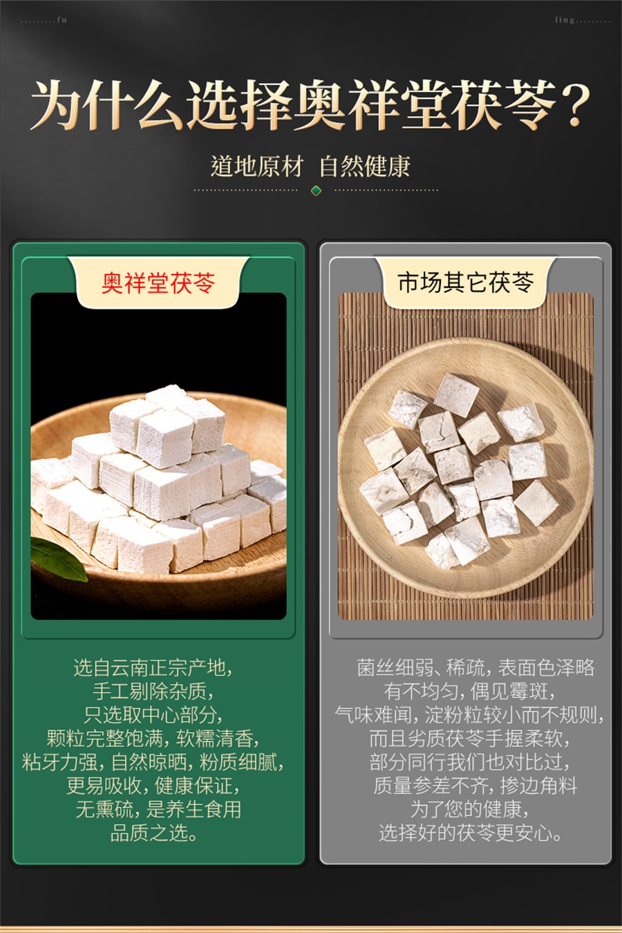 中国直邮】奥祥堂云南白茯苓中白茯苓块药材食用土伏苓粉干伏芩黄芪200g