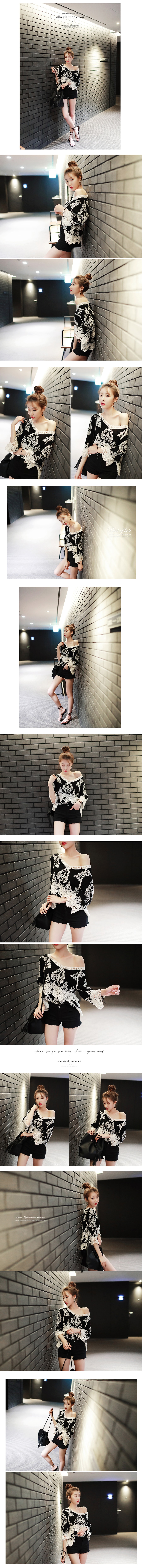 KOREA Lace Embroidery Blouse #Black One Size(S-M) [Free Shipping]