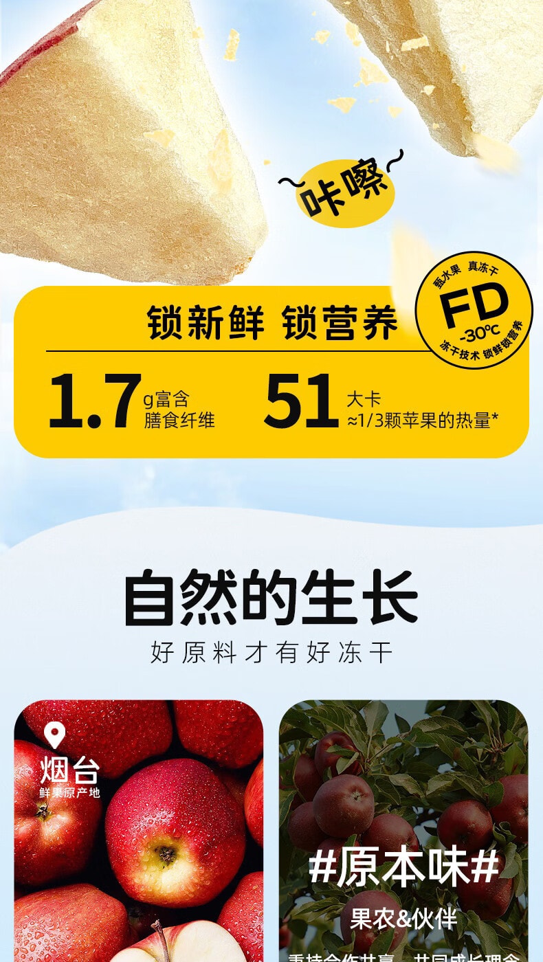 【中國直郵】有零有食每日冷凍乾燥蘋果乾辦公室零食水果乾蜜餞15g/袋