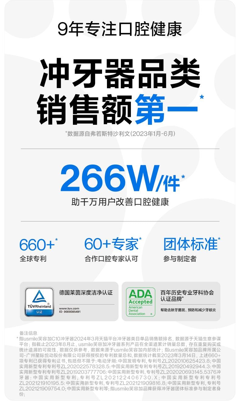 【美國直郵】 USMILE笑容加 沖牙器C10藍色便攜式水牙線 1支裝