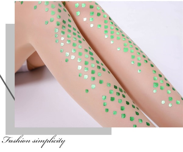 Mermaid Stockings Glitter Scales Tattoo Pantyhose Green 1 Piece