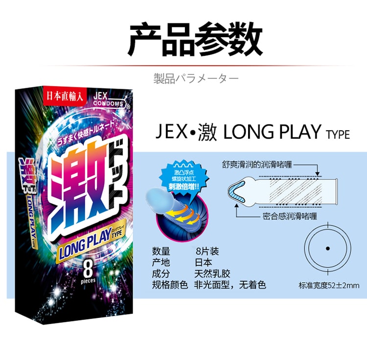日本JEX 凸点螺纹 前端紧束超薄安全套 8pcs