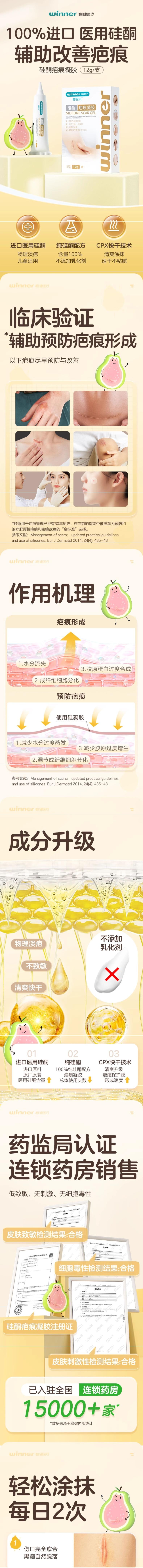 【中國直郵】Winners穩健醫療 疤痕凝膠修復膏 矽酮凝膠疤痕修復 疤痕膏 12g/支 2支裝