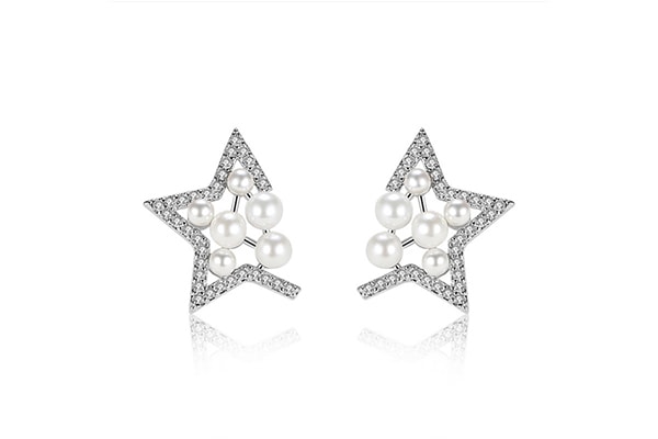 Sterling Silver Star and Pearl Earrings