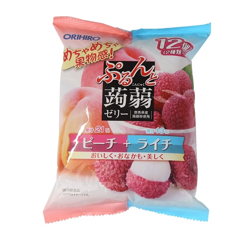 日本 ORIHIRO歐力喜樂 荔枝水蜜桃味蒟蒻 12枚入