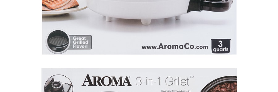 Aroma ASP-137 Grillet 3 in 1 Indoor Electric Grill, Pot and Steamer, 10