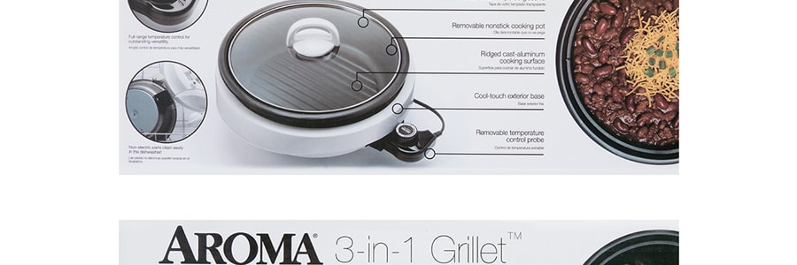 Aroma ASP-137 Grillet 3 in 1 Indoor Electric Grill, Pot and Steamer, 10