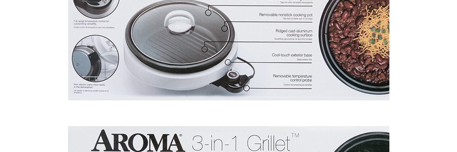 Aroma Grillet 4qt. 3-in-1 Cool-touch Electric Indoor Portable