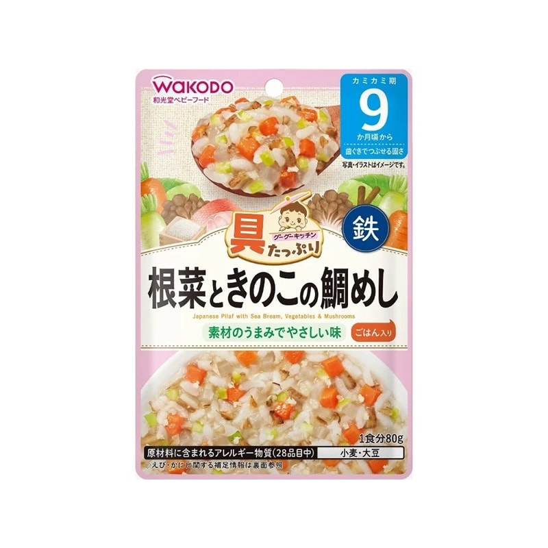 【日本直郵】WAKODO與光堂 嬰兒寶寶輔食營養拌飯料 80g【根類菜鯛魚菇】