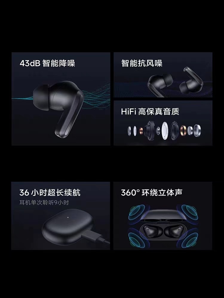 [中國直郵]RedmiBuds4 Pro無線藍牙耳機43dB智慧型降噪紅米入耳式HiFi音質 1個裝