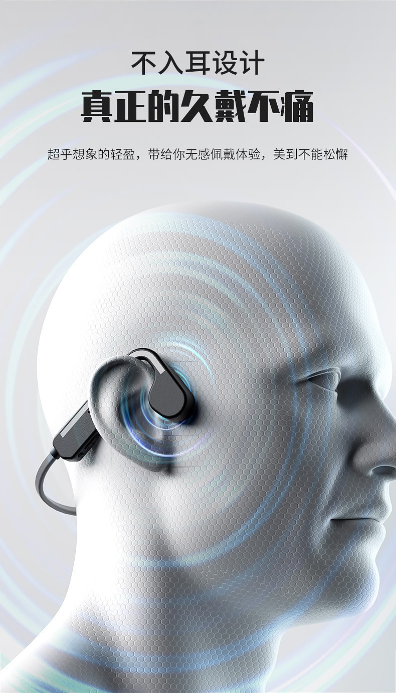 【中國直郵】 藍牙耳機無線雙耳耳掛式高顏值運動防掉手機通用灰色帶16G卡