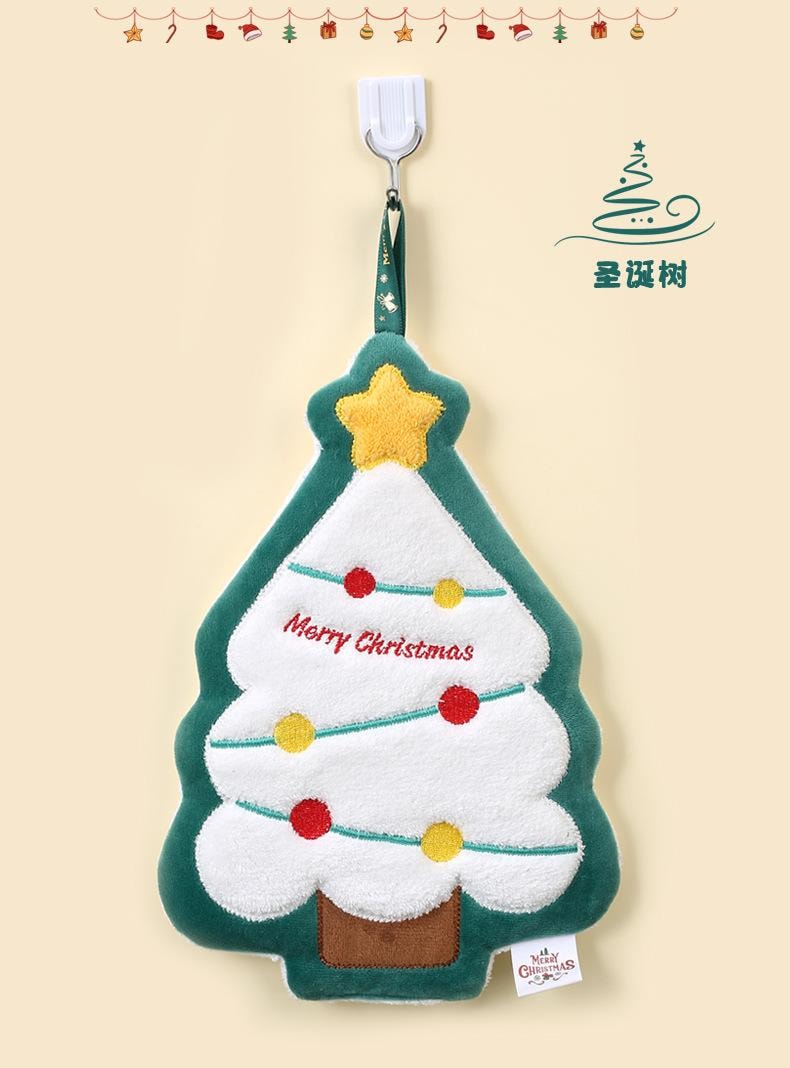 【中國直郵】 親太太 聖誕擦手巾可掛式新款加厚珊瑚絨吸水速乾抹布廚房刺繡擦手毛巾 聖誕老人